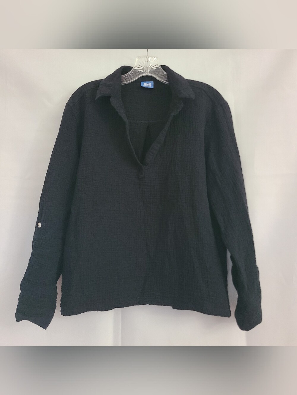 Rip Skirt M Black Textured Cotton Gauze Lightweight Boxy Boho Beach Casual Top